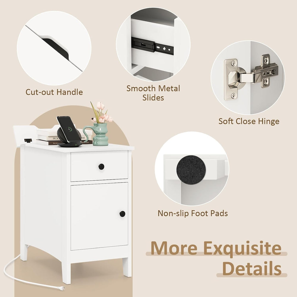 Giantex Night Stand Set 2 with Charging Station, Flip Top End Side Table w/US...
