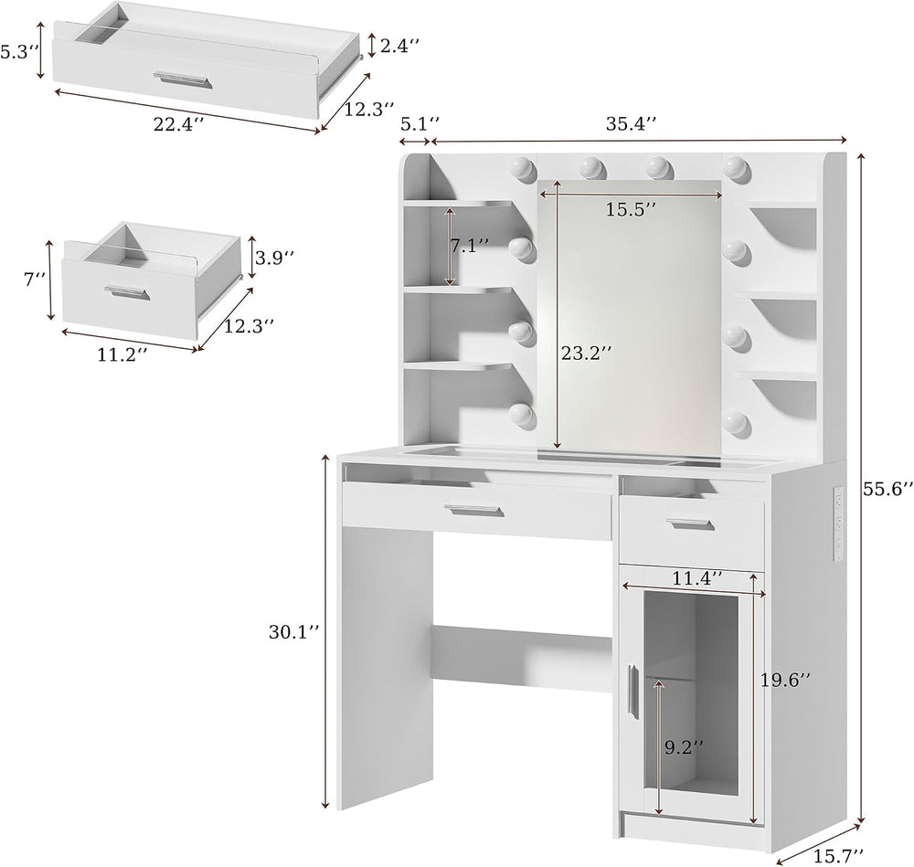 ALEXNUTRE Vanity Desk, Makeup Vanity Desk with Mirror and Lights 3 Colors, Tr...