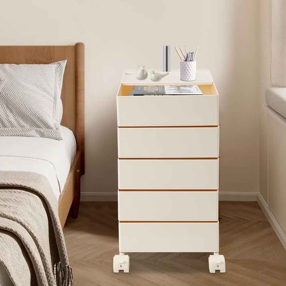 360° Rotating Side Table with 5 Drawers, Movable Storage End Table Sofa Side ...