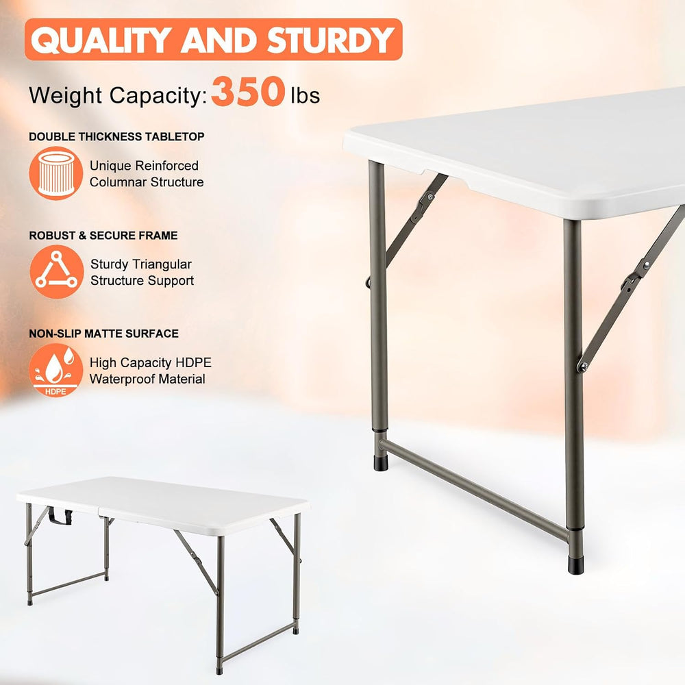 4 FT Folding Table, 3-Level Adjustable Height Portable Plastic Utility Table ...