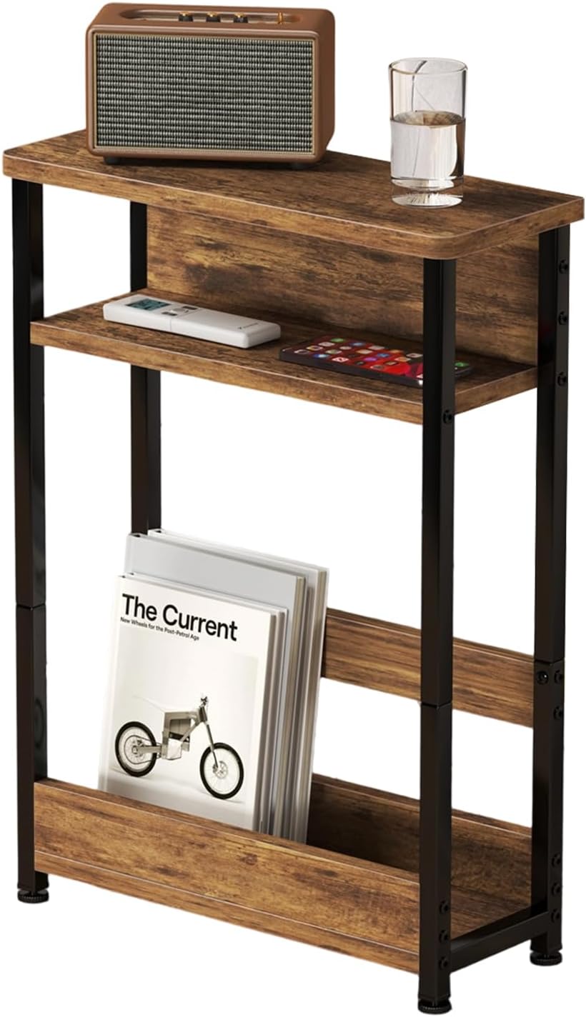 Garvee Narrow Side Table, 3-Tier Slim End Table with Storage Shelf, Modern So...