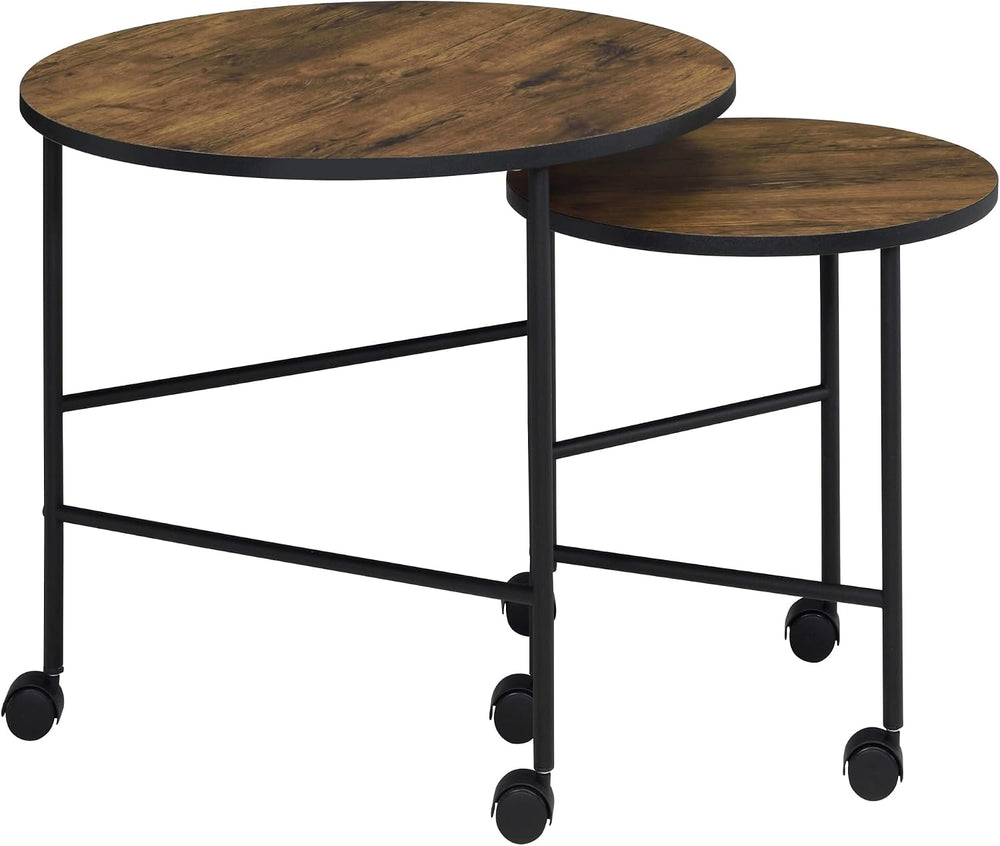 Vintage Oak and Black 2 Piece Nesting Tables with Brown+Black | Nesting table...