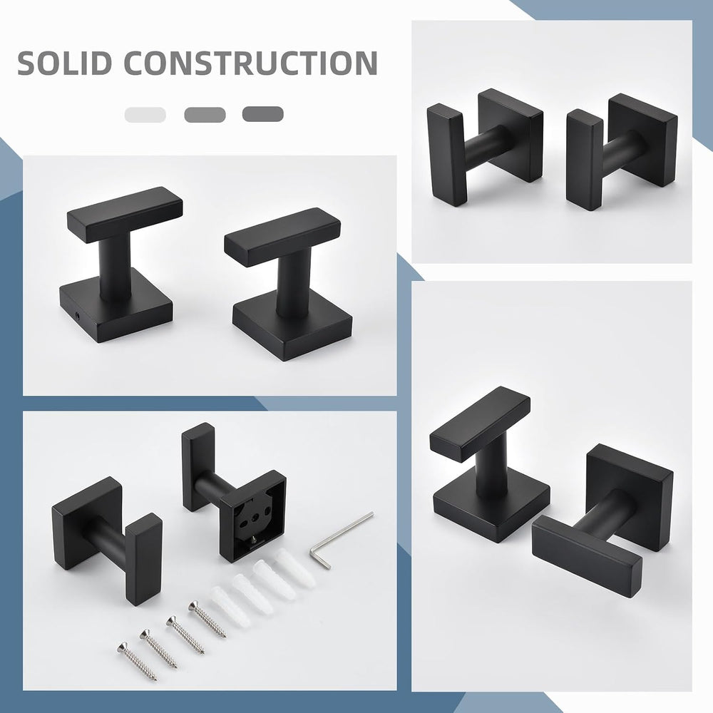 Angle Simple Towel Hooks Matte Black, Robe Hand Towel Holder, 4 Pack