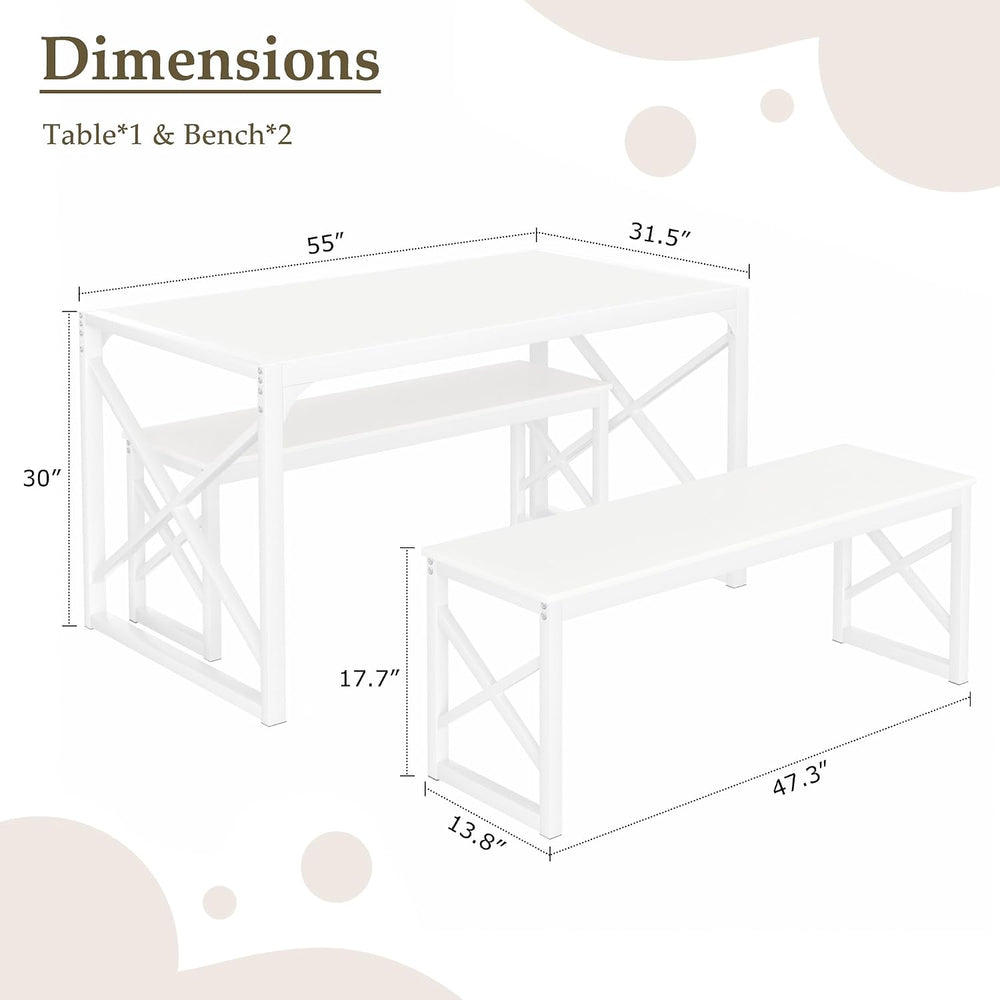 VECELO 55” Kitchen Dining Table Set for 4, Heavy-Duty Steel Frame & Wood-...