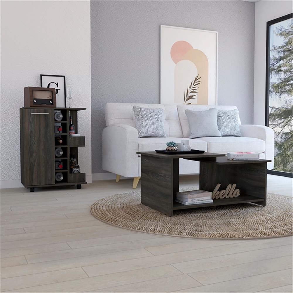 Pemberly Row 2-Piece Living Room Set, Bar Cart and Coffee Table, Espresso-Fin...