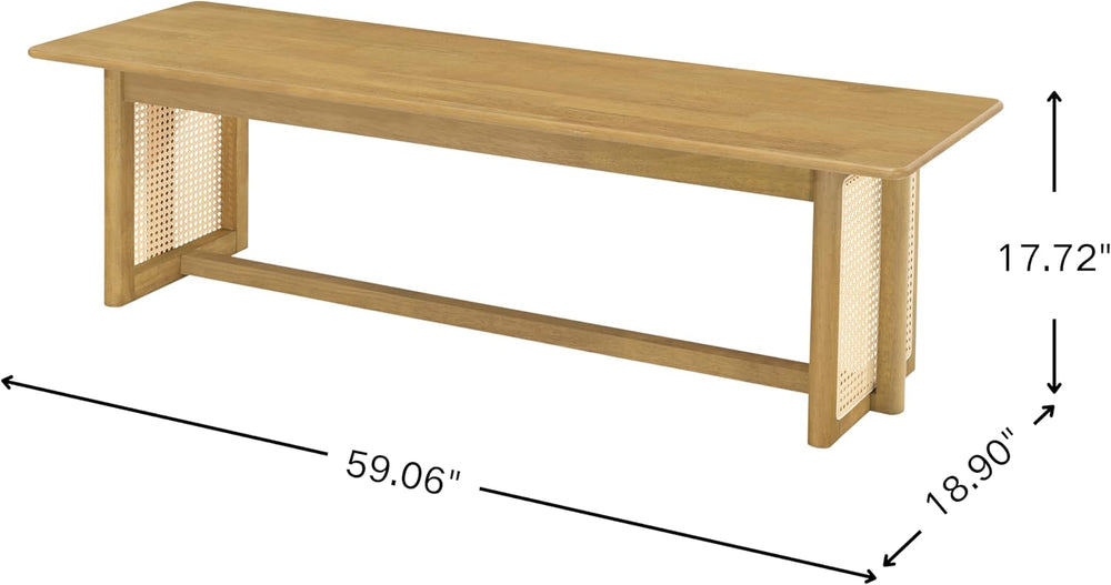 Christopher Knight Home Rubber Wood Dining Bench with Plastic Rattan Weave 59...