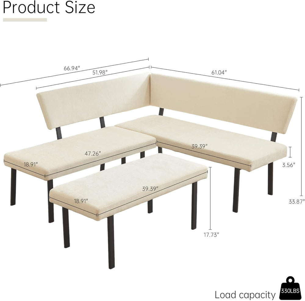 HIPIHOM Modern L-Shaped Dining Bench, 67 Inch Fabric Upholstered Corner Sofa ...