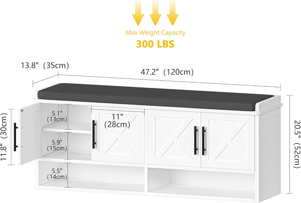 Farmhouse Storage Bench, Entryway Bench with Adjustable Shelves | 47.2" ...