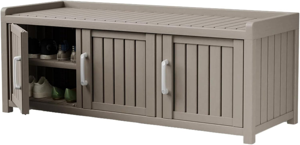 Shoe Bench - Waterproof Resin Storage Bench with Adjustable Shelves - Indoor ...