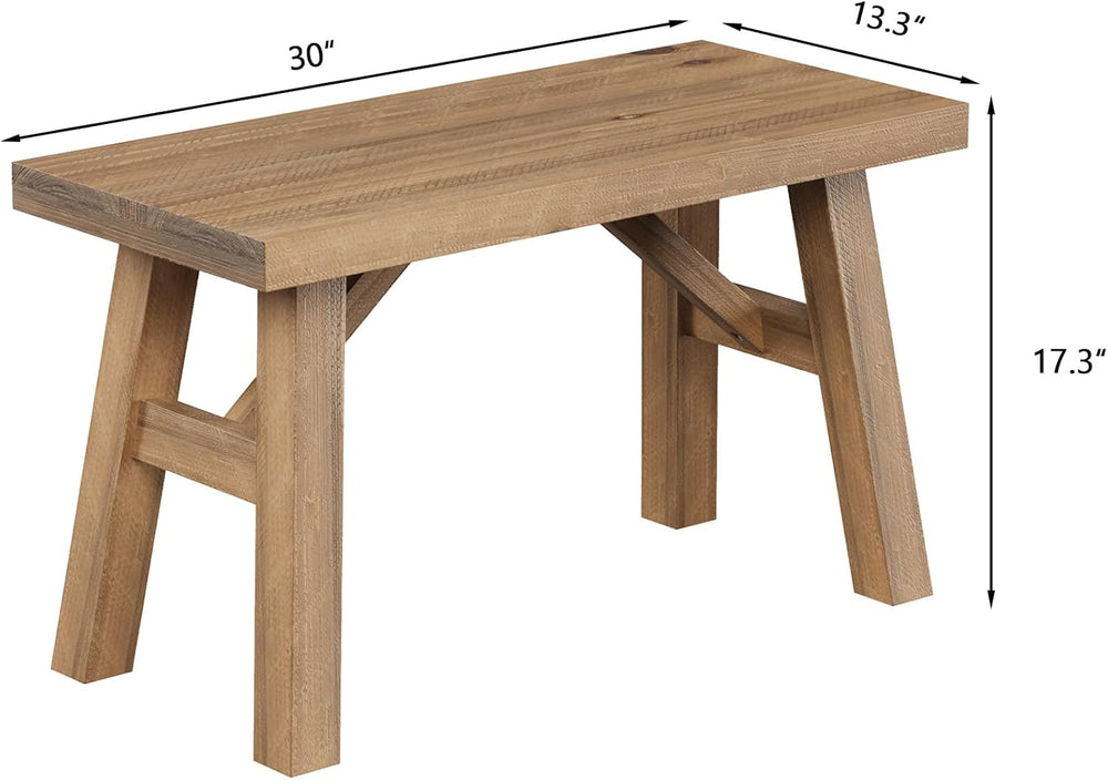 Wnutrees Sawmill Solid Wood Bench, 30" Farmhouse Entryway Bench, Natural...