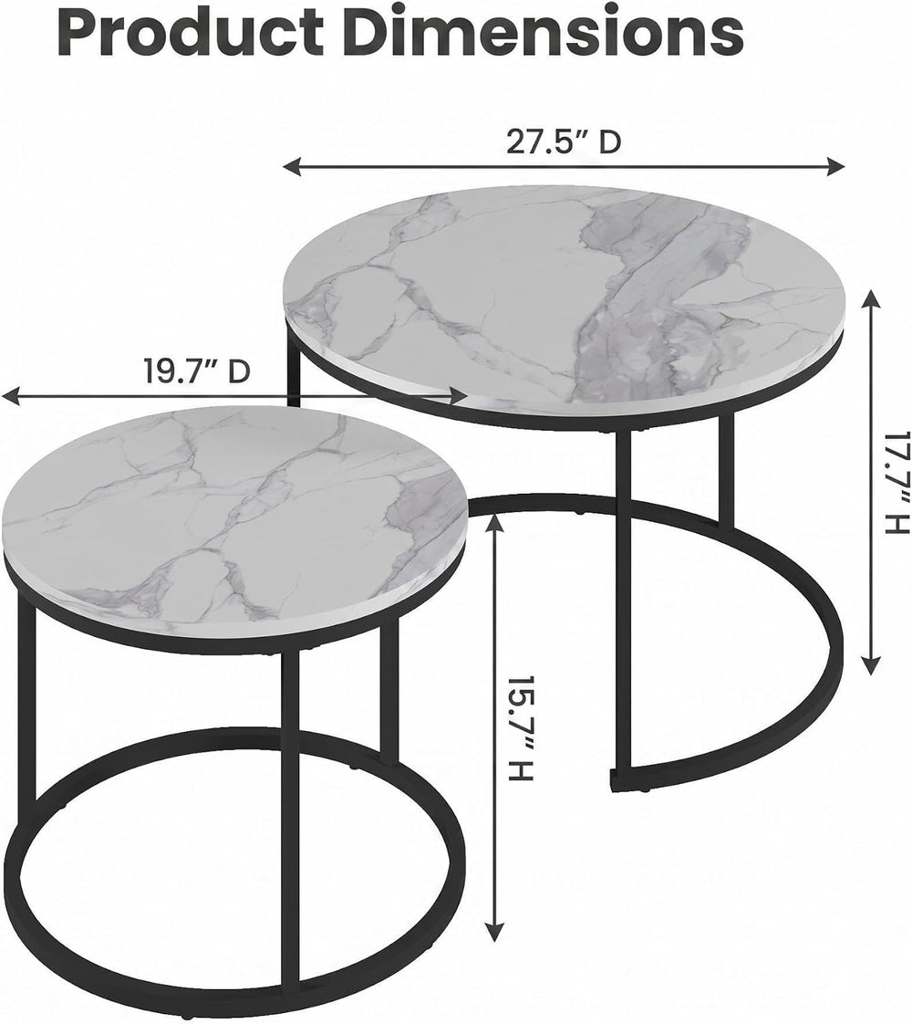 Living Room Side Table, Round Coffee Tables for Living Room, Modern Nesting D...