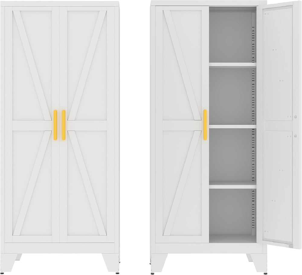 61" Tall Pantry Cabinet, White Metal Pantry Storage Cabinet | Metal Farm...