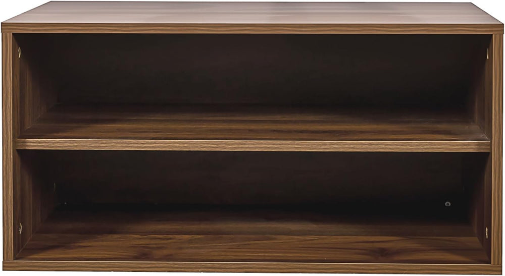Walnut Stackable Storage Cabinet, 2 Tier Open Front Bookcase Organizer Shelf