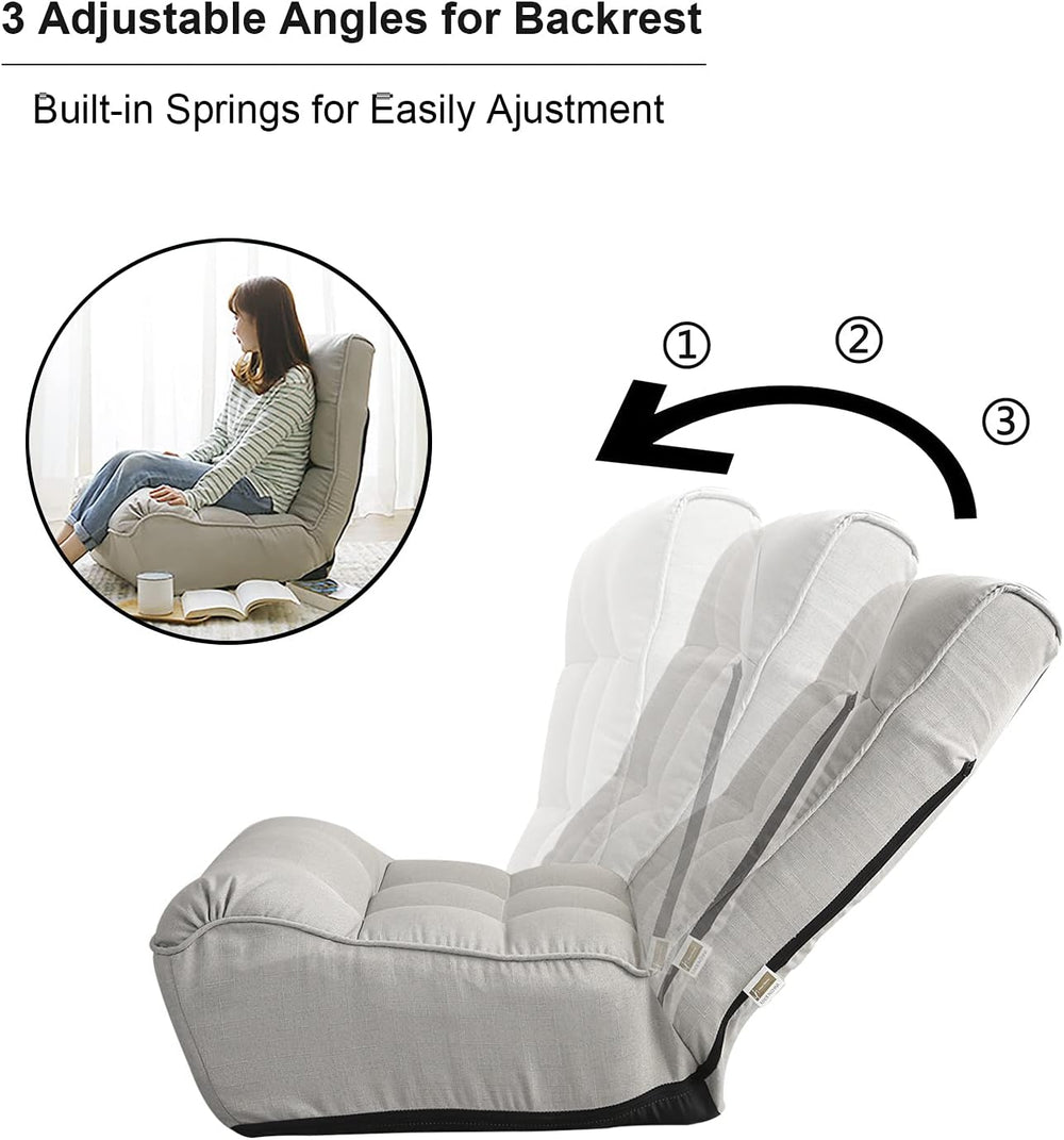 Indoor Chaise Lounge Chair, 3 Angles Adjustable Floor Chair, Folding Lazy Sof...