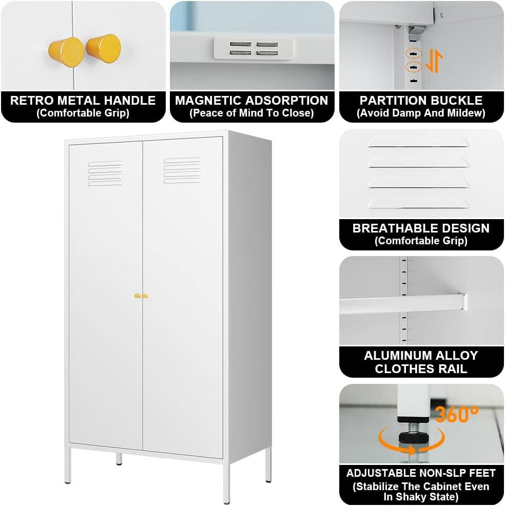 2 Door Metal Cabinet,Classified Storage Tall Storage Cabinet with Hanging Rod...