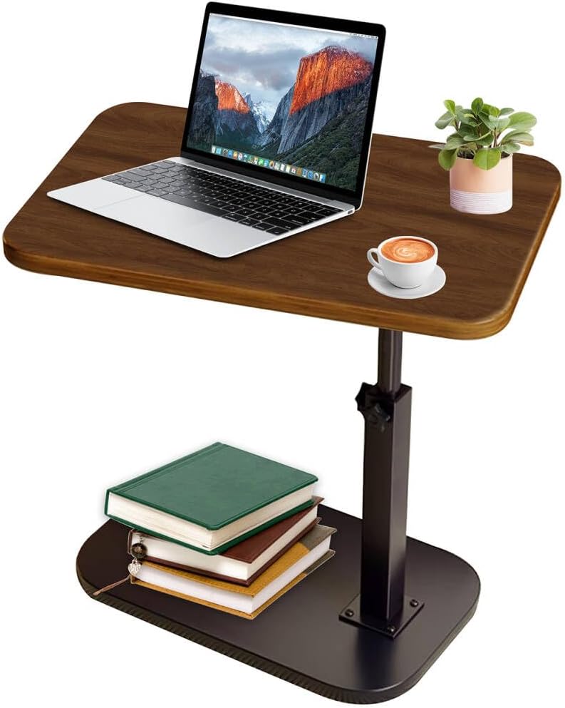 C Shaped End Table Adjustable Height, 360° Swivel C Side Tray, Small Bedside ...