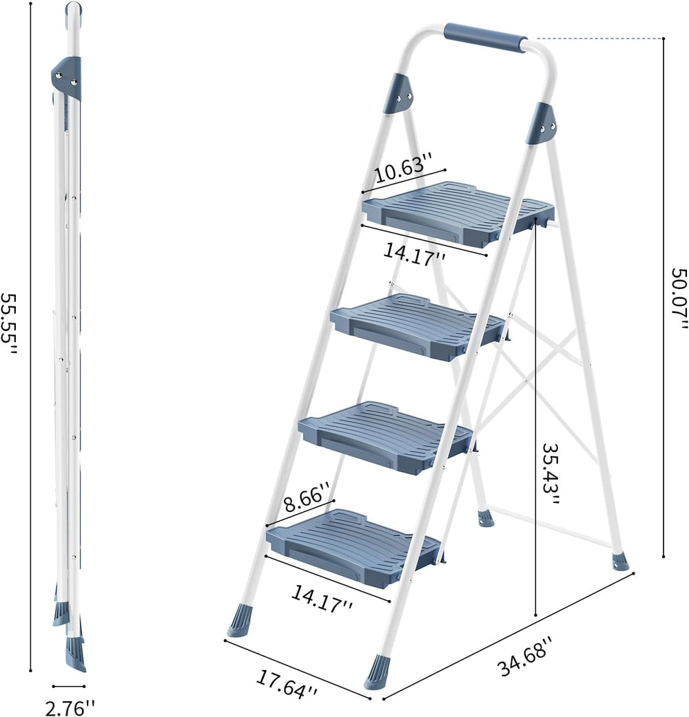 KINGRACK 4 Step Ladder, Sturdy Step Stool with Handrail, Anti-Slip Wide Pedal...