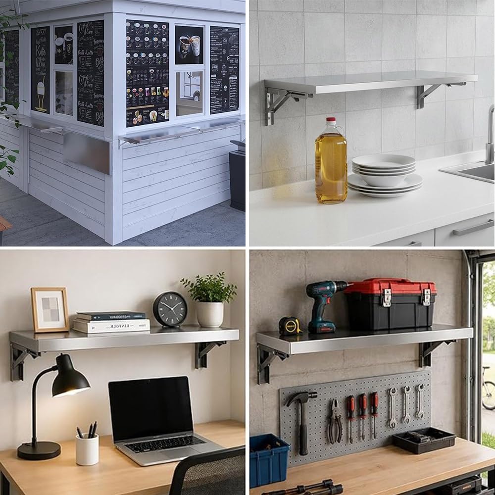 Laundry Folding Table Stainless Steel Wall Mounted Workbench, Desk Concession...
