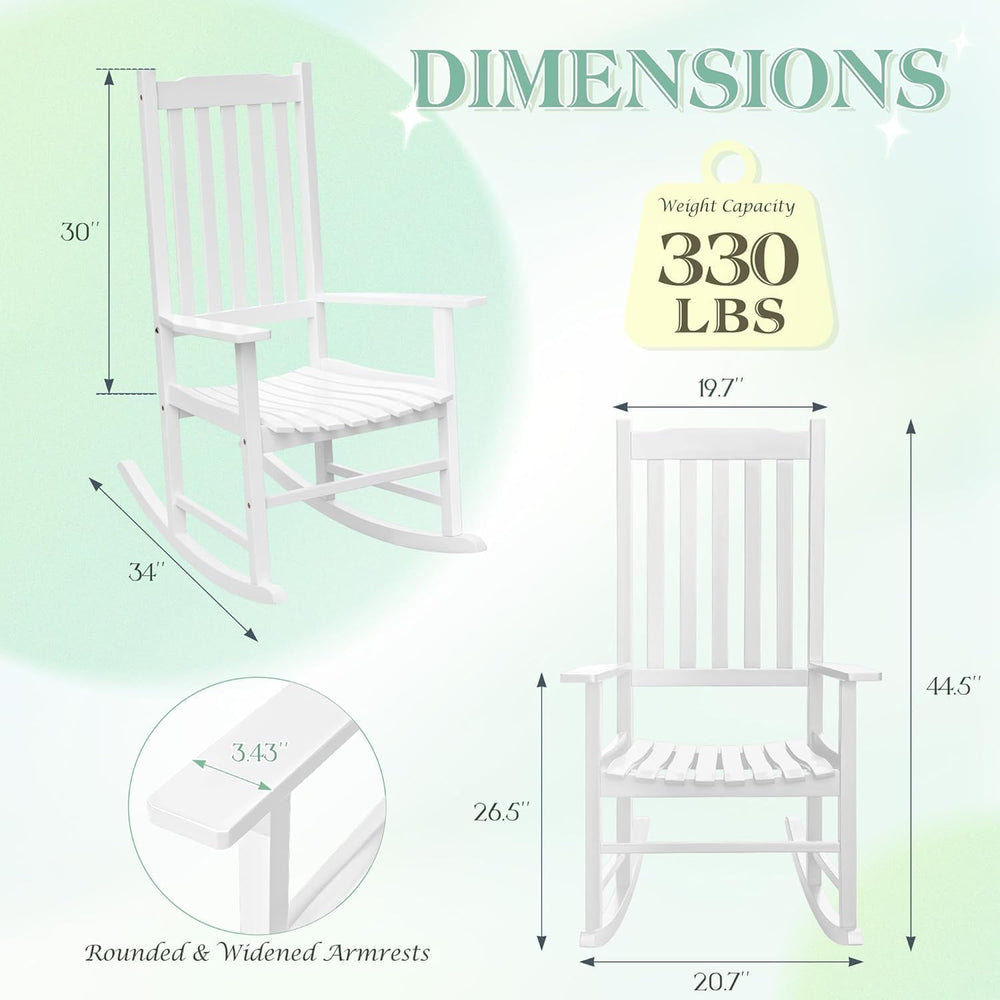 Flamaker Acacia Wood Porch Rocking Chairs Set of 2 (White)