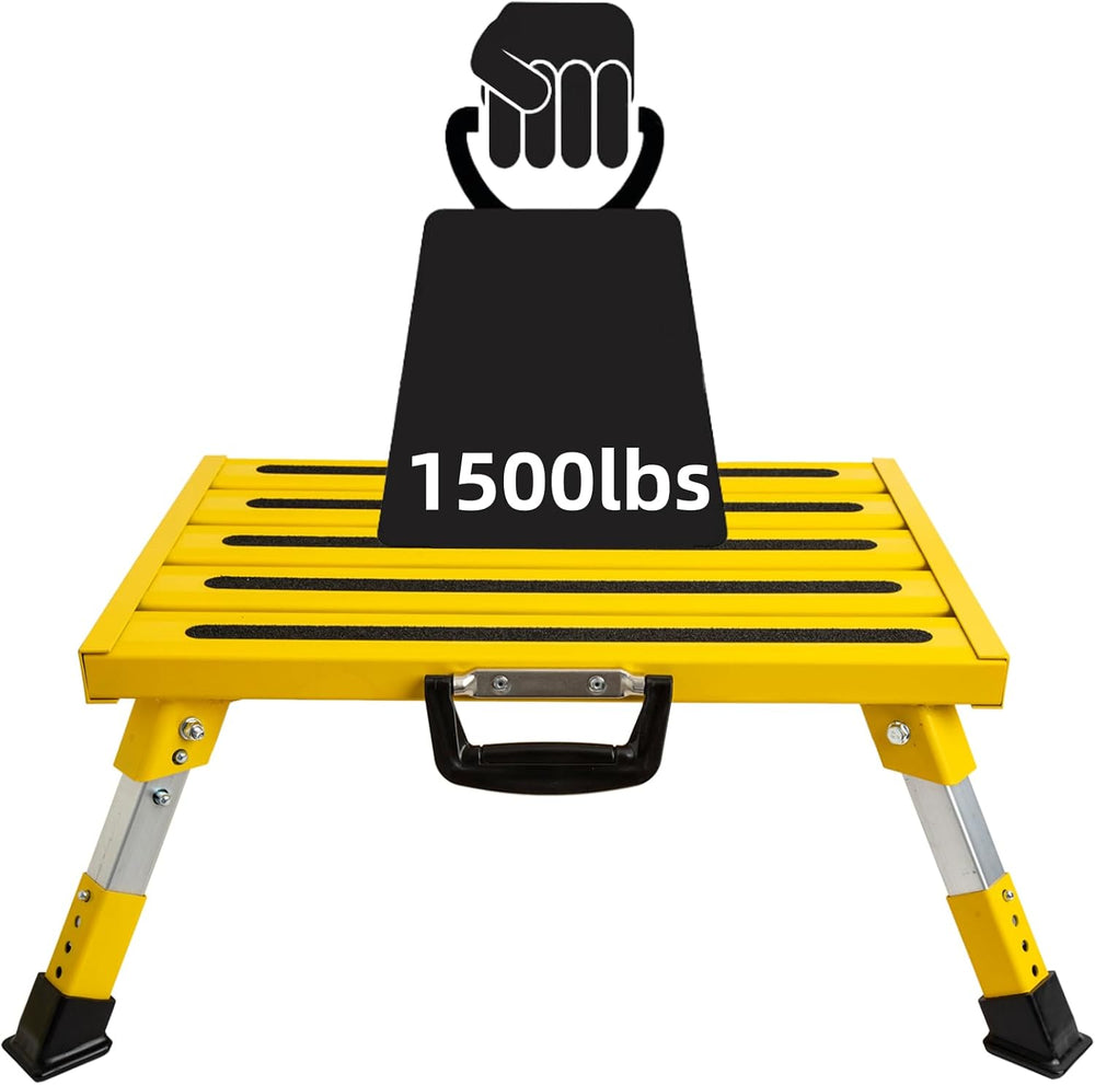 Large Adjustable Aluminum RV Step Stool, Folding Non-Slip Platform
