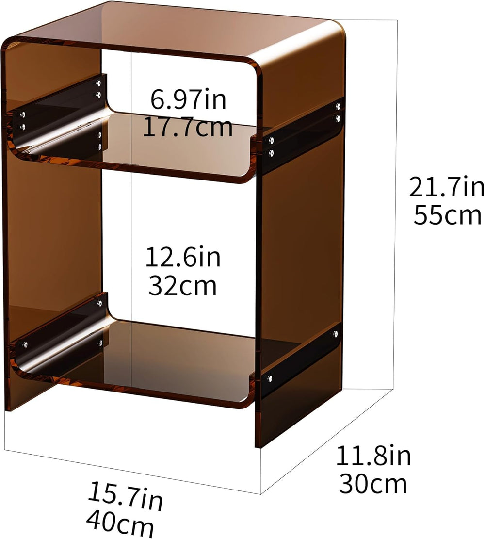 Acrylic Record Player Table with Storage Shelf, Clear Side Table Nightstand (...