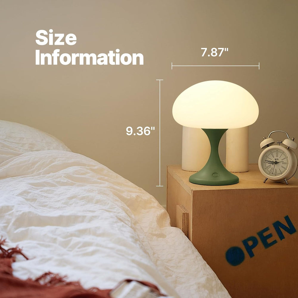 MAGCHARM Mushroom Lamp, 5W LED Cordless Rechargeable Table Lamp with Glass Sh...