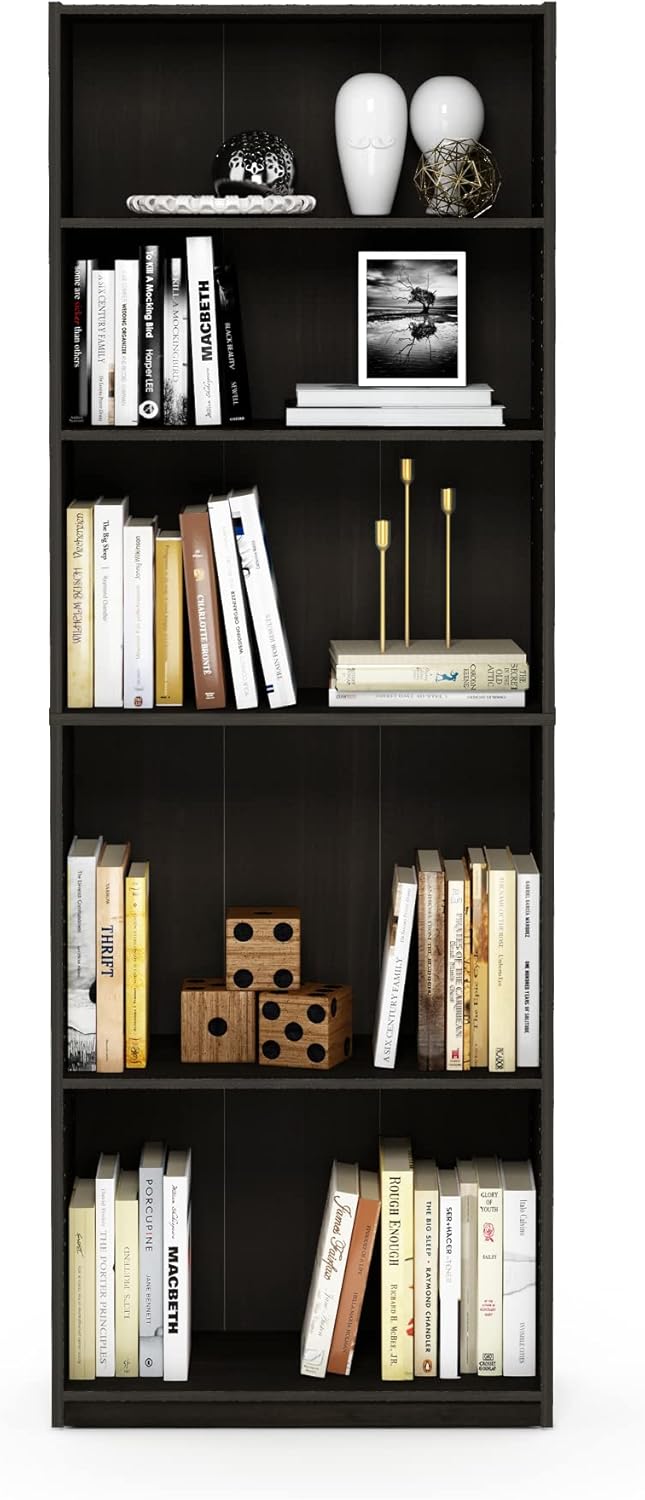 Furinno Jaya Book Shelf, 5-Tier Bookshelf, Tall Standing Bookcase with Adjust...