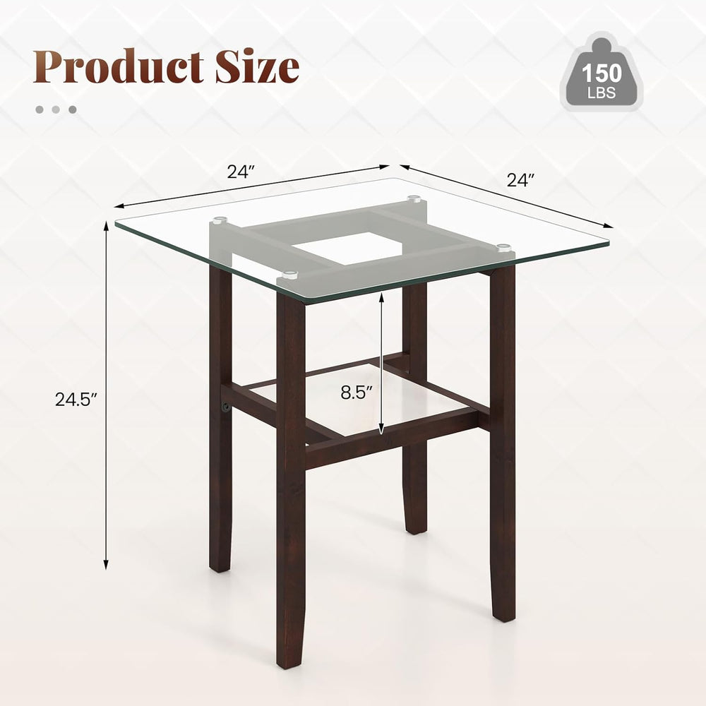 Tangkula 24" Square Glass Side Table, 2-Tier End Table with Storage Shel...
