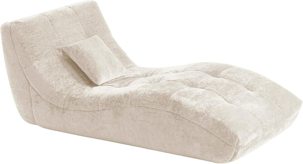 Chaise Lounge Chair with Curved Back, Modern Upholstered Recliner Sofa, Tufte...