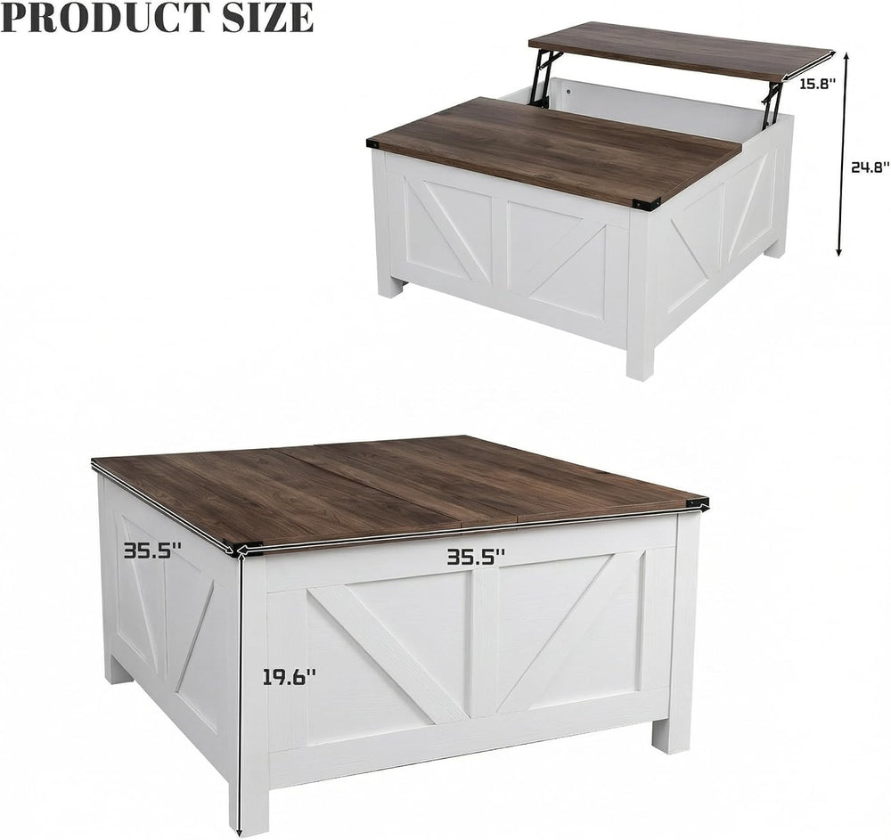 35” Farmhouse Coffee Table, Rustic Center Table with Lift Top
