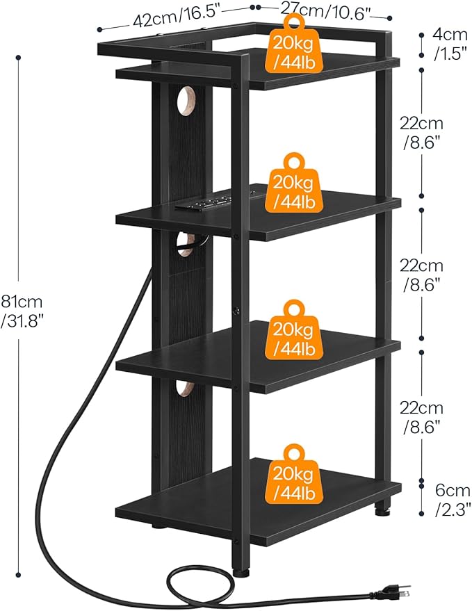 HOOBRO 4-Tier AV Media Stand with Charging Station and LED Light, Wooden Ster...