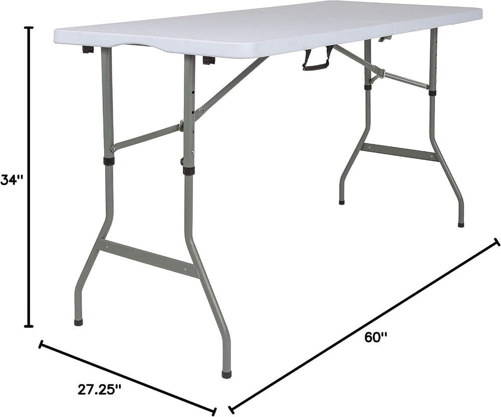 EMMA + OLIVER 5-Foot Granite White Adjustable Bi-Fold Plastic Folding Table |...