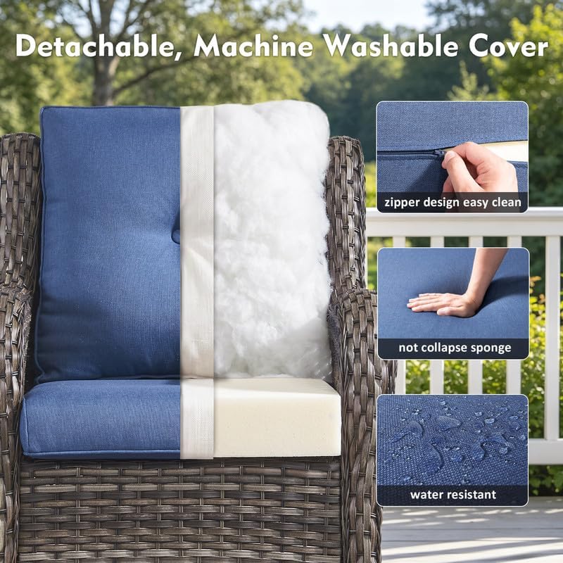 Rilyson 5 Pieces Outdoor Wicker Patio Furniture Set with Ottoman Blue