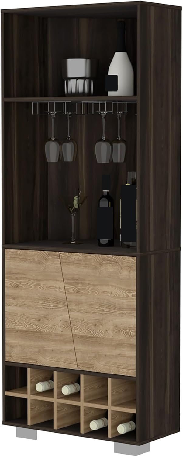Wine Rack 10-Bottle 3-Shelf Corner Cabinet, Pantry Storage Cabinet Locker for...