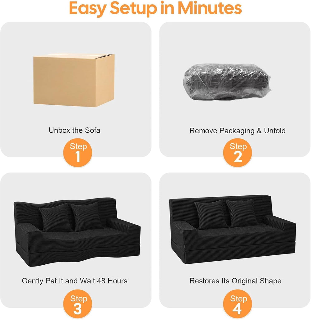 MeMoreCool 59" Couch Bed, Loveseat Futon Sofa, Small Space, Black | 59 i...