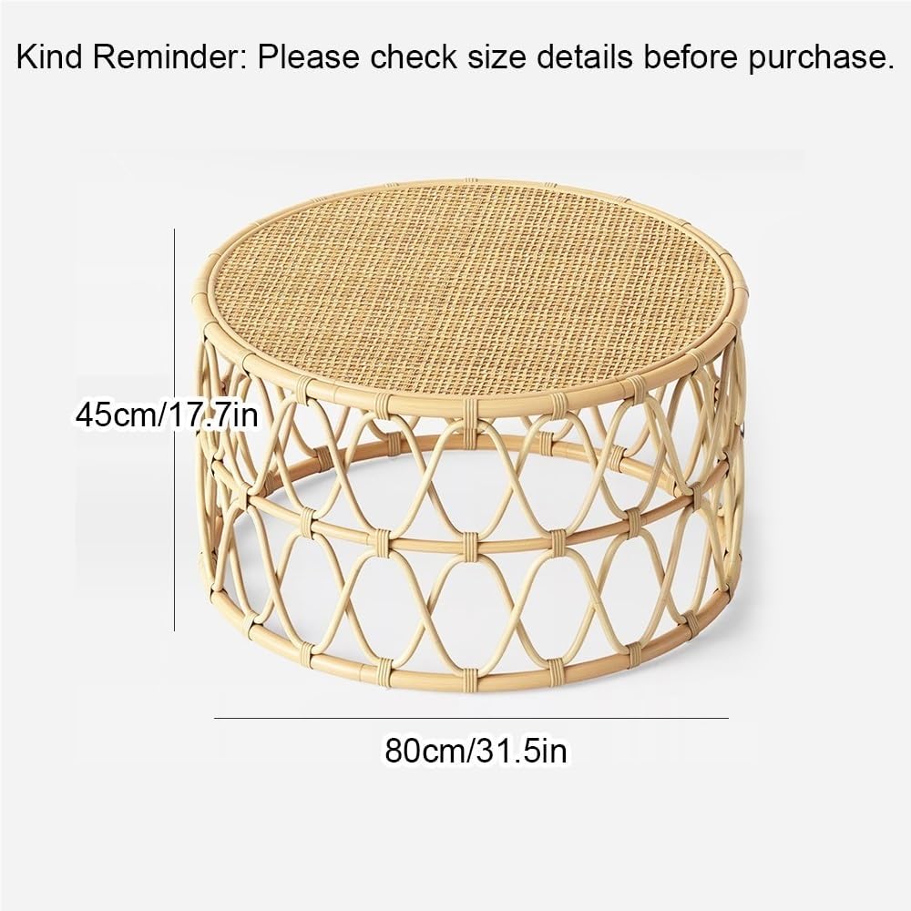 Natural Thick Rattan Coffee Table, Hand-Woven Living Room Furniture, Sturdy S...