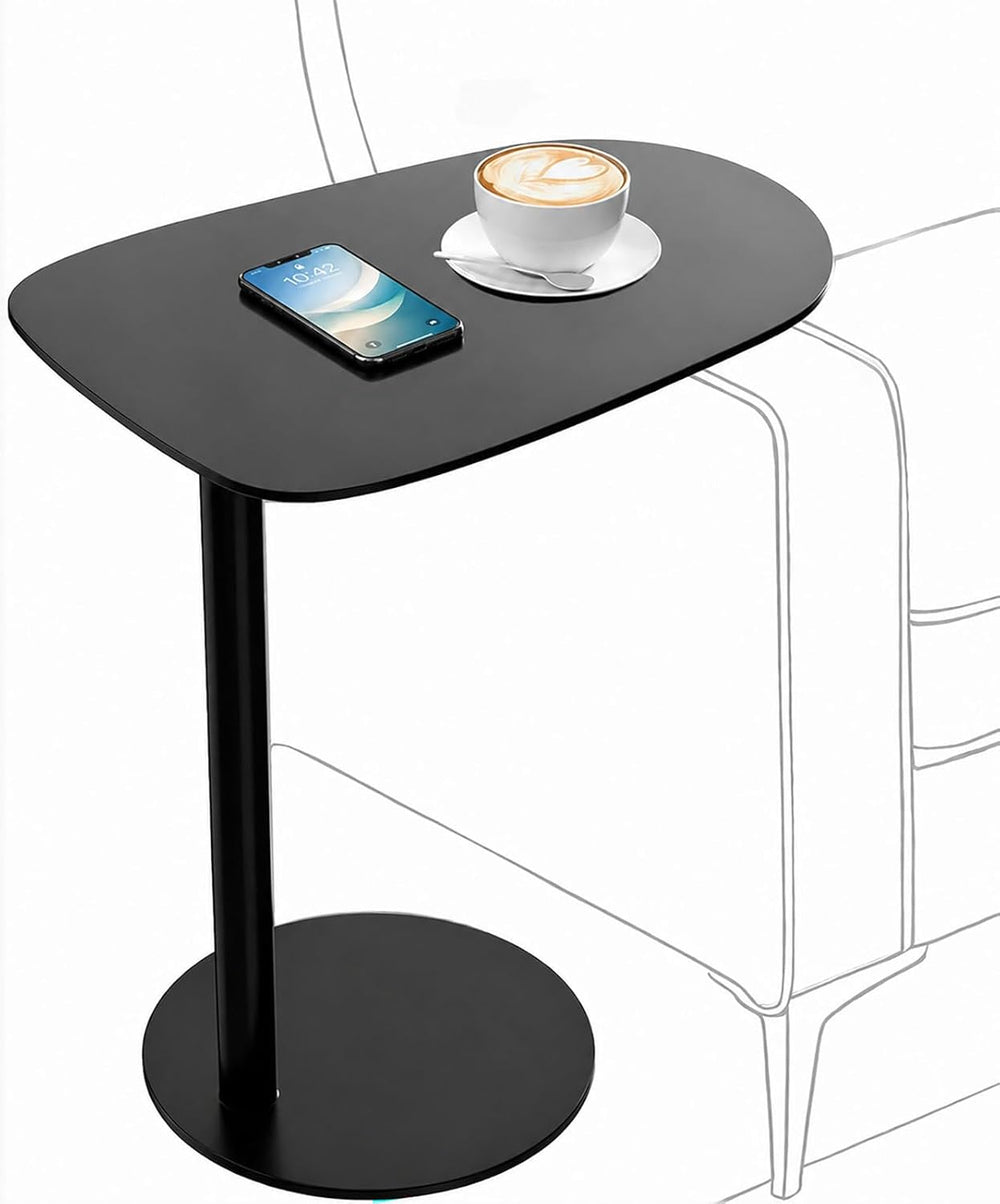 C Shaped End Table for Couch - Modern Metal Sofa Side Table with Round Base, ...