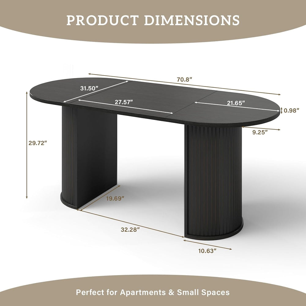70.8" Oval Dining Table for 4-6 Persons, Fluted Pedestal Base Mid Centur...
