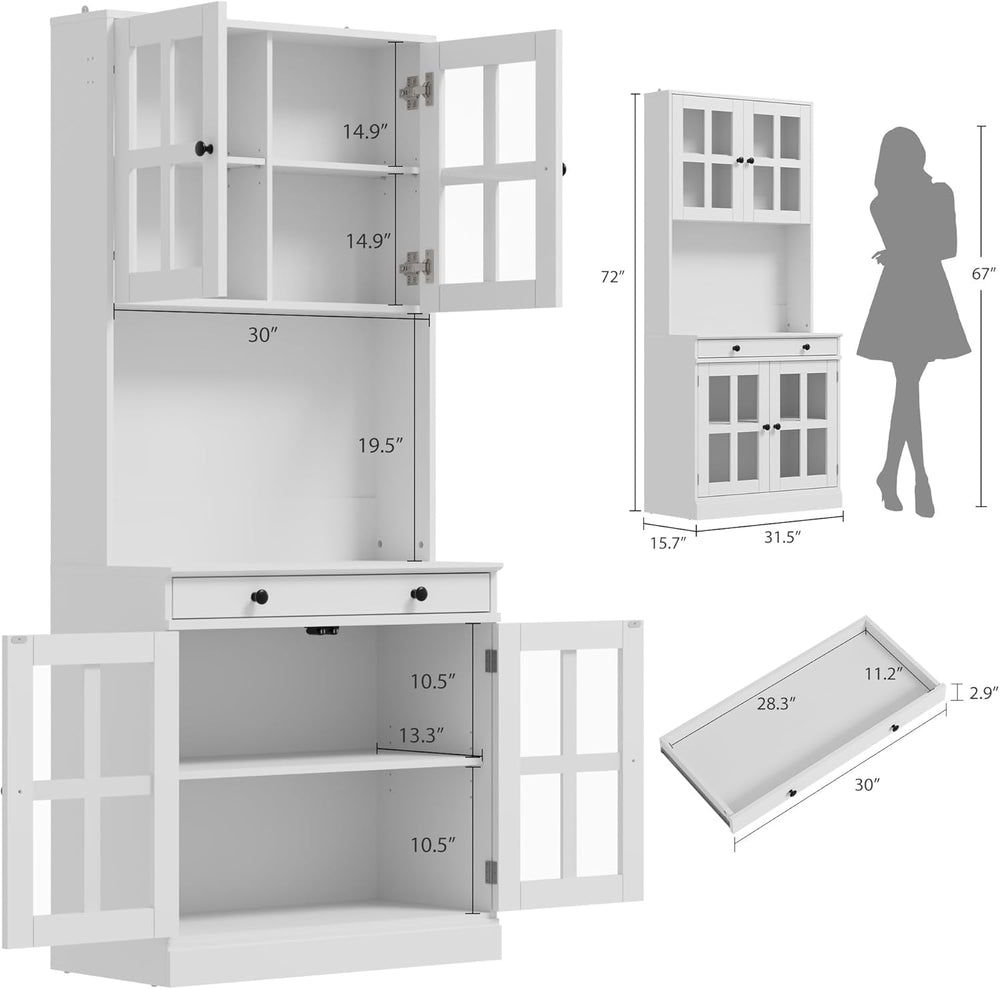 Garvee 72 Inch Kitchen Pantry Cabinet with Glass Doors, Drawer and Adjustable...