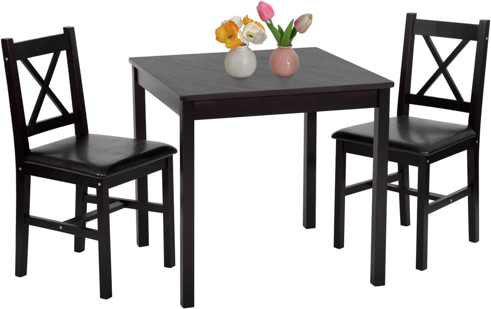 FDW | 3-Piece Solid Pine Wood Dining Table | Brown | Kitchen Table