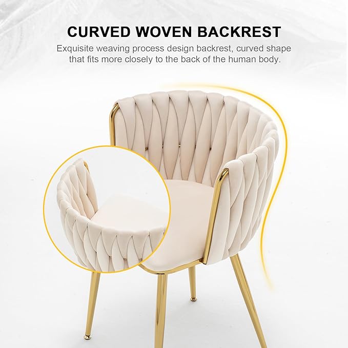 Velvet Dining Chairs Set of 2, Modern Upholstered Woven Dining Chairs with Go...