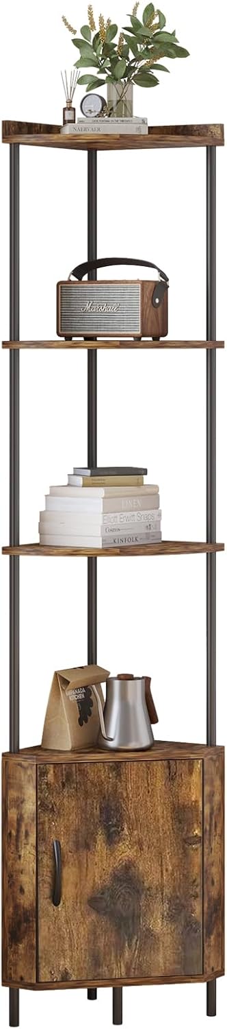 5-Tier Corner Shelf - 65.5" Tall Storage Cabinet & Bookshelf for Liv...