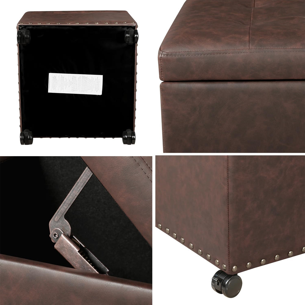 Leather Ottoman with Storage,Square Ottomans Foot Rest with Hinged Lid & ...