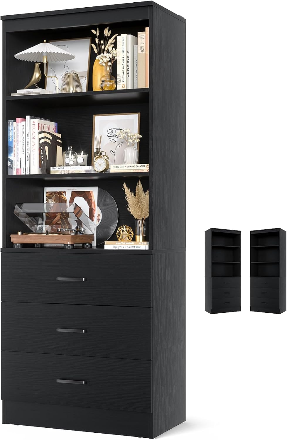 Aheaplus 71-Inch Tall Bookshelf with 3 Drawers, 23.6" Wooden Open Bookcase