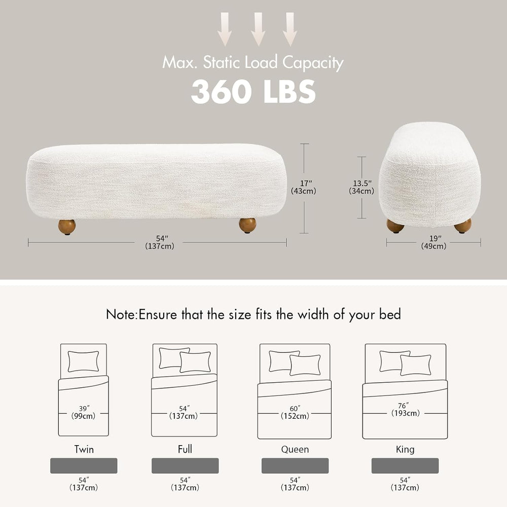 Hyfirm 54" End of Bed Bench, Upholstered Bedroom Ottoman Bench with Soli...