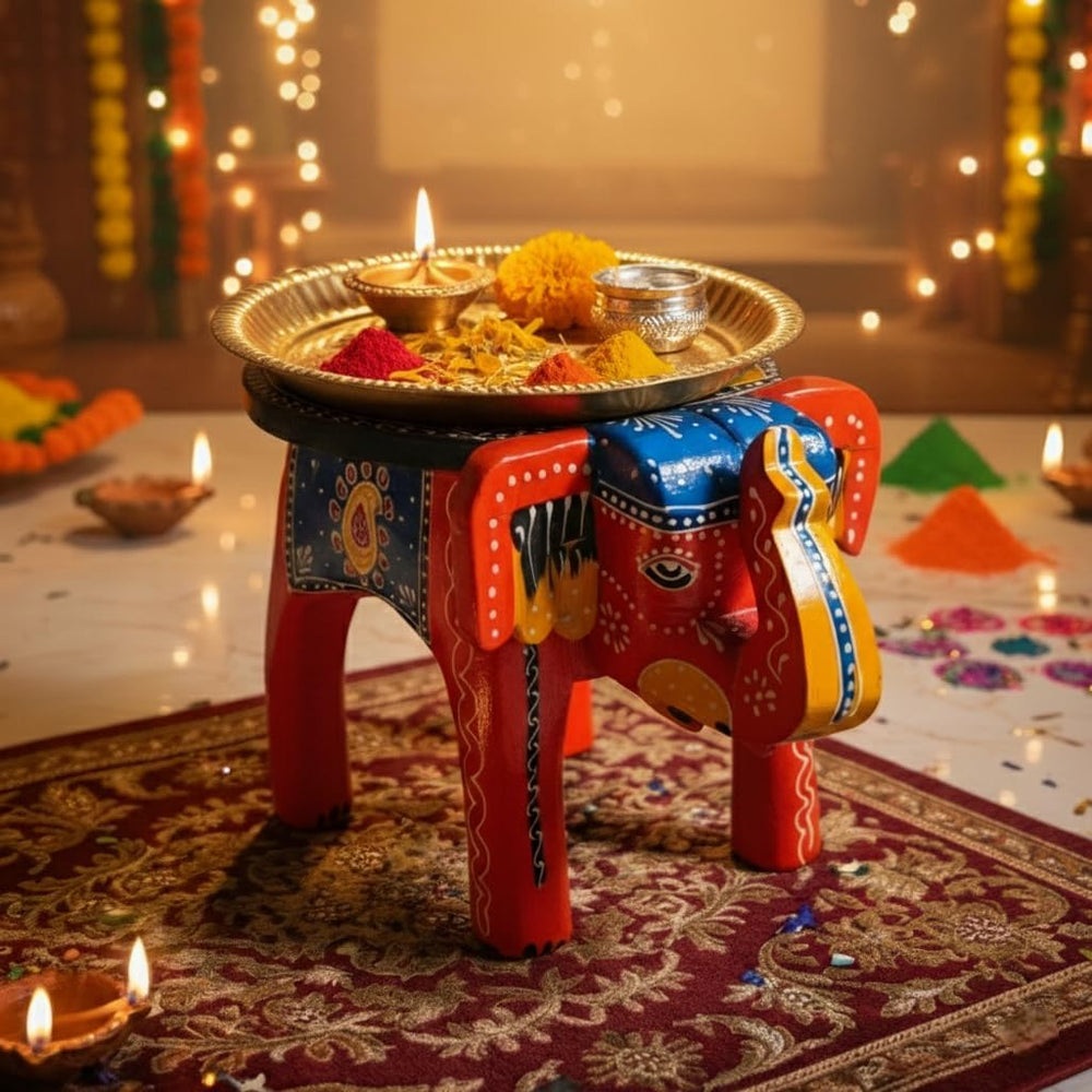 End Table, Handmade Wooden Elephant Side Table, Small Round End Table, Nights...