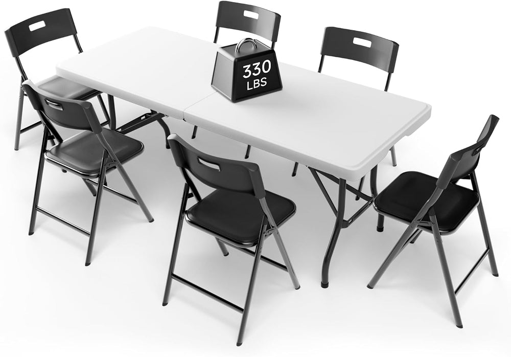 Portable 6-Piece Folding Table and Chairs Set – Heavy-Duty 6ft Camping & ...