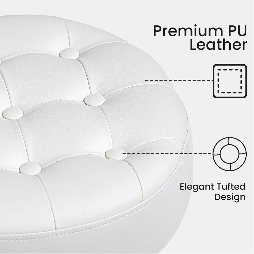 360° Swivel PU Leather Vanity Stool, White Makeup Chair for Bedroom, Large Ro...