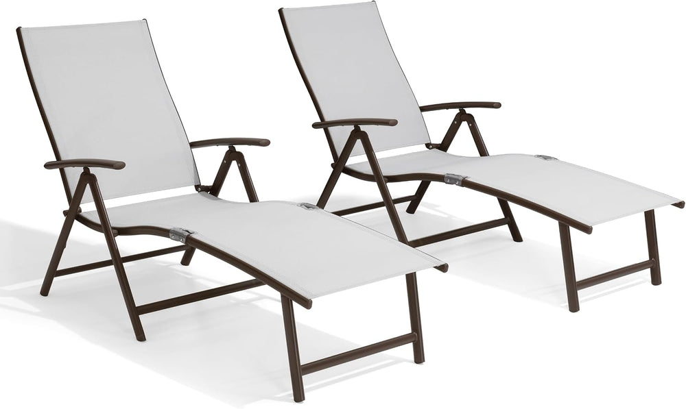 Lounge Chair Outdoor, Folding Pool Chaise Chairs Set of 2 (Light Gray)