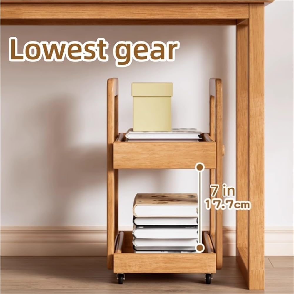 Side Table with 2 Tier Storage Shelf and Wheels Wood End Table Nightstand Bed...